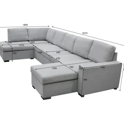 U-soffa med förvaring 367 cm grå + Textilrengöring för möbler