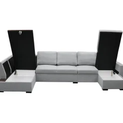 U-soffa med förvaring 367 cm grå + Textilrengöring för möbler