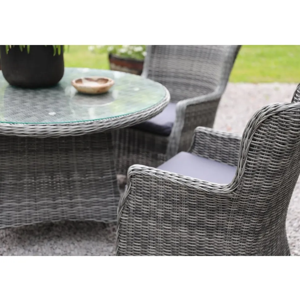 Utebord runt grå rotting - Jacksonville + Textilskydd för utemöbler