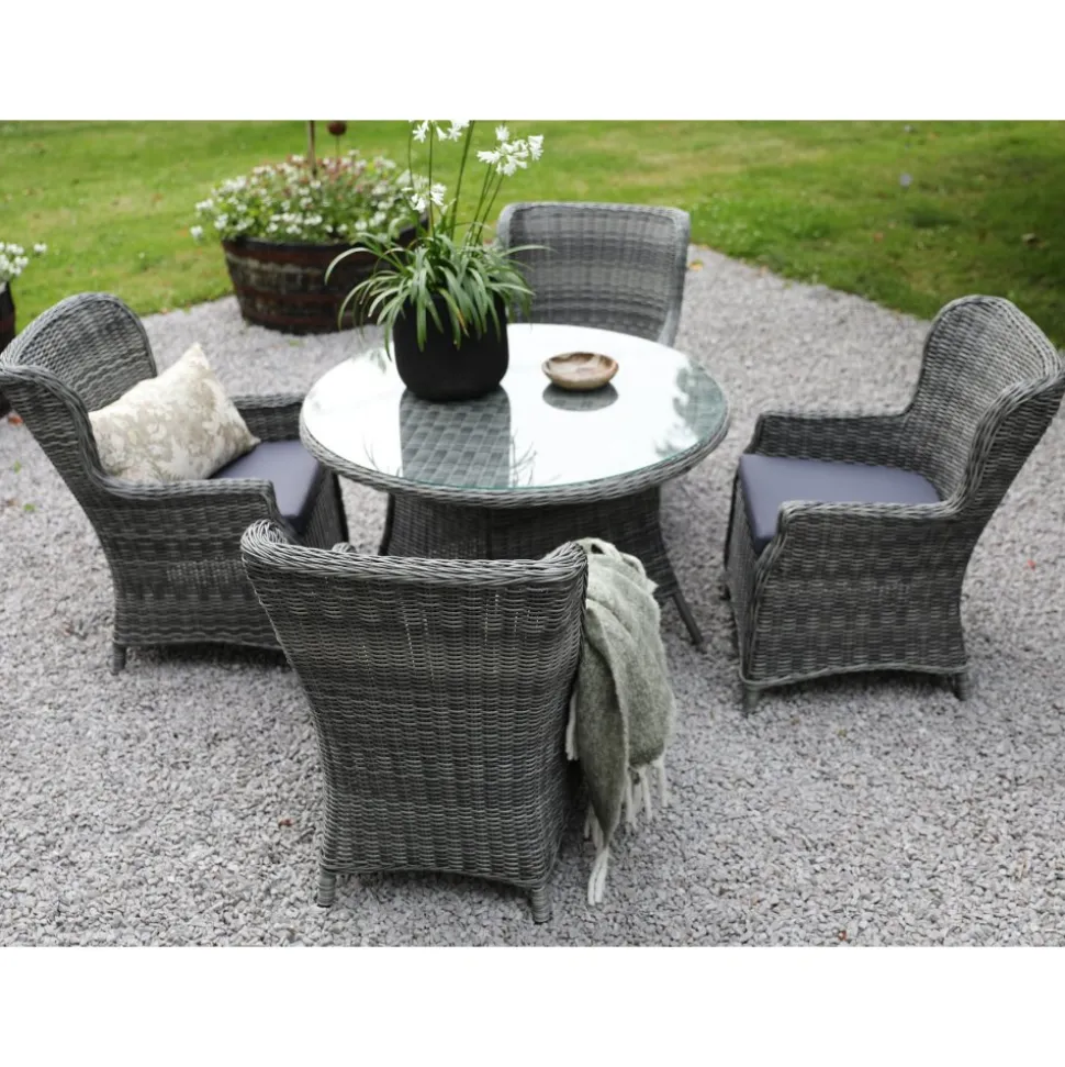 Utebord runt grå rotting - Jacksonville + Textilskydd för utemöbler