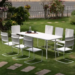 Utebord 180x80 cm vit - Holmsund + Textilskydd för utemöbler