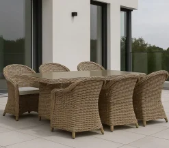 Utegrupp: 6 stolar och bord 200 x 100 cm rotting - Hampton/Mercury