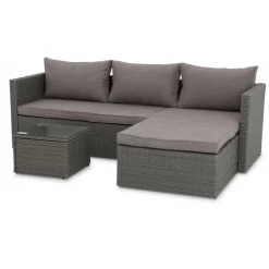 Utegrupp; divansoffa med bord i grå rotting