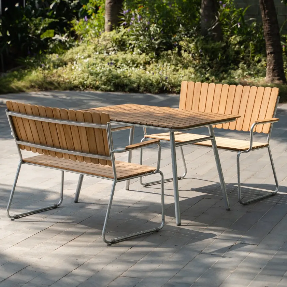 Utegrupp i teak: 2 st soffor med matbord 120x80 cm - Möllan