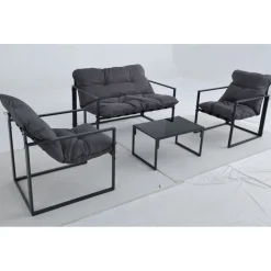 Utegrupp; soffa + 2 st fåtöljer + soffbord Svart/grå - Kreta