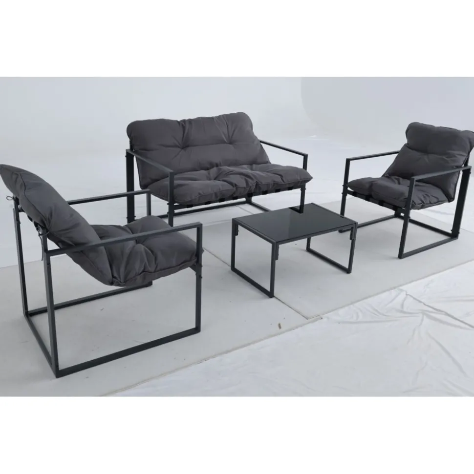 Utegrupp; soffa + 2 st fåtöljer + soffbord Svart/grå - Kreta + Rengöringsmedel för utemöbler