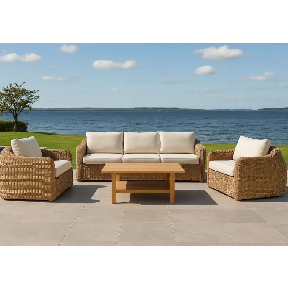 Utegrupp XL 2 st fåtöljer med 3-sits soffa och bord + Rengöringsmedel för utemöbler