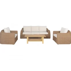 Utegrupp XL 2 st fåtöljer med 3-sits soffa och bord + Textilskydd för utemöbler