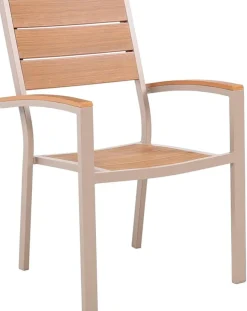 Utematgrupp: 6 st stolar med bord 205 x 90 cm beige/ek - Las Vegas