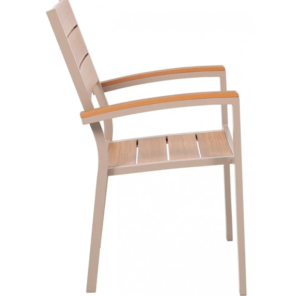 Utematgrupp: 6 st stolar med bord 205 x 90 cm beige/ek - Las Vegas