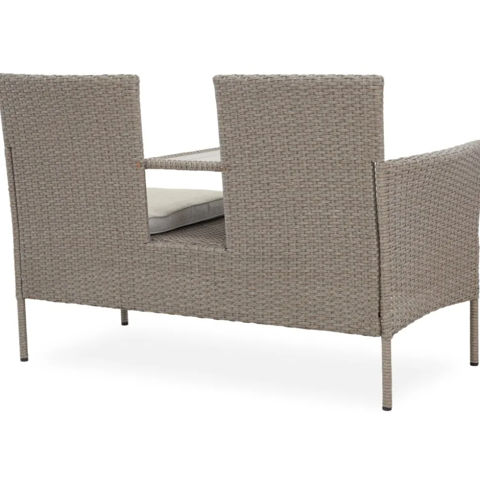 Utesoffa / Duosoffa i beige rotting + Rengöringsmedel för utemöbler