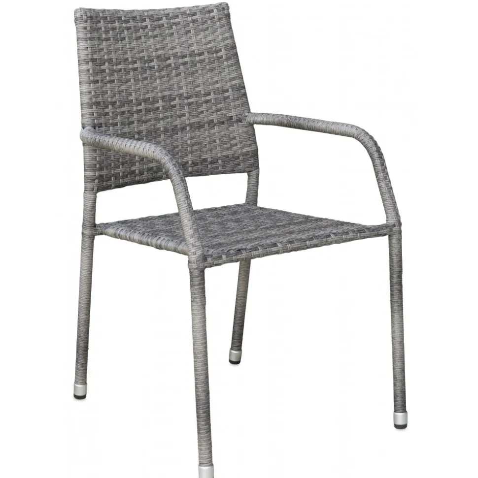 Utestol grå rotting stapelbar + Textilskydd för utemöbler