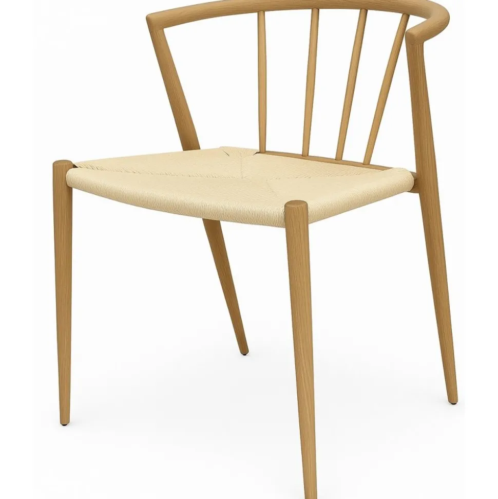 Utestol i trä look med beige repsits + Textilskydd för utemöbler