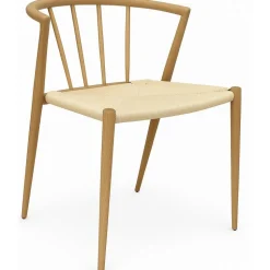 Utestol i trä look med beige repsits + Rengöringsmedel för utemöbler