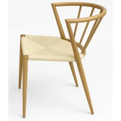 Utestol i trä look med beige repsits + Rengöringsmedel för utemöbler