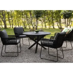 Utestol med rep och grå dynor + Rengöringsmedel för utemöbler