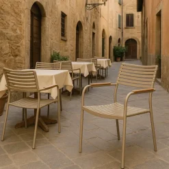 Utestol stapelbar beige - Pino + Rengöringsmedel för utemöbler