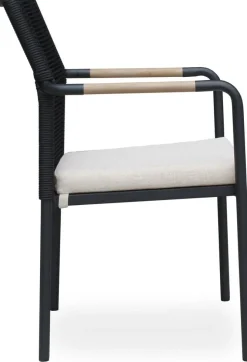 Utestol svart med dyna stapelbar - Skanör + Träolja för möbler