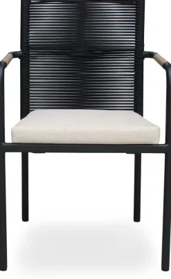 Utestol svart med dyna stapelbar - Skanör + Träolja för möbler