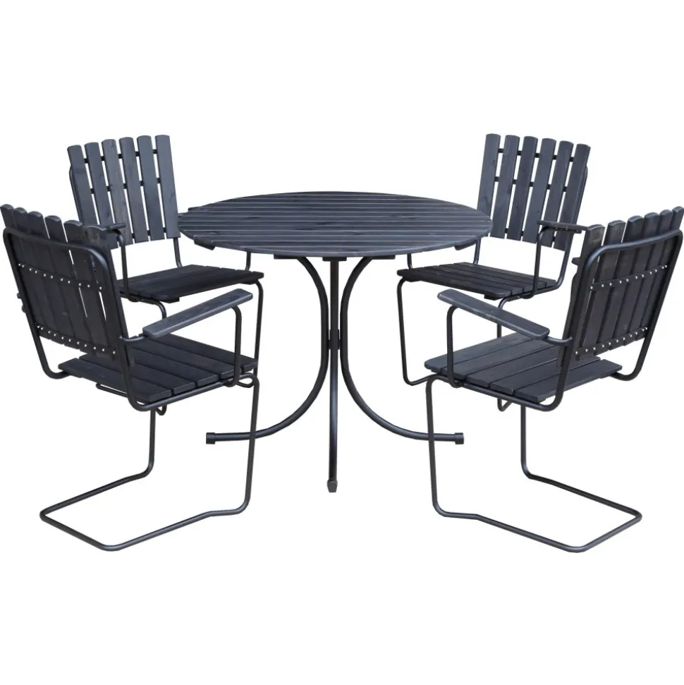 Utestol Vaxholm i fjäderstål - Svart + Textilskydd för utemöbler