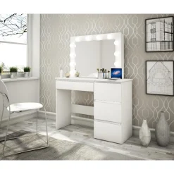 Vanity vitt sminkbord med belysning