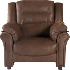 Vera fåtölj i brunt microfiber + Möbeltassar