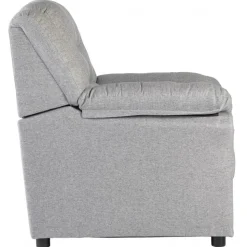 Vera fåtölj i grått tyg + Möbeltassar