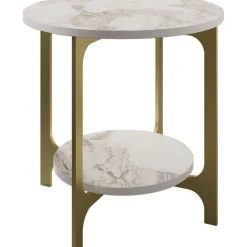 Versy sidobord 50 x 49 cm - Guld/vit marmor