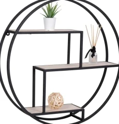 Vägghylla runt - Svart/fanér