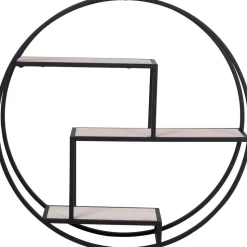 Vägghylla runt - Svart/fanér