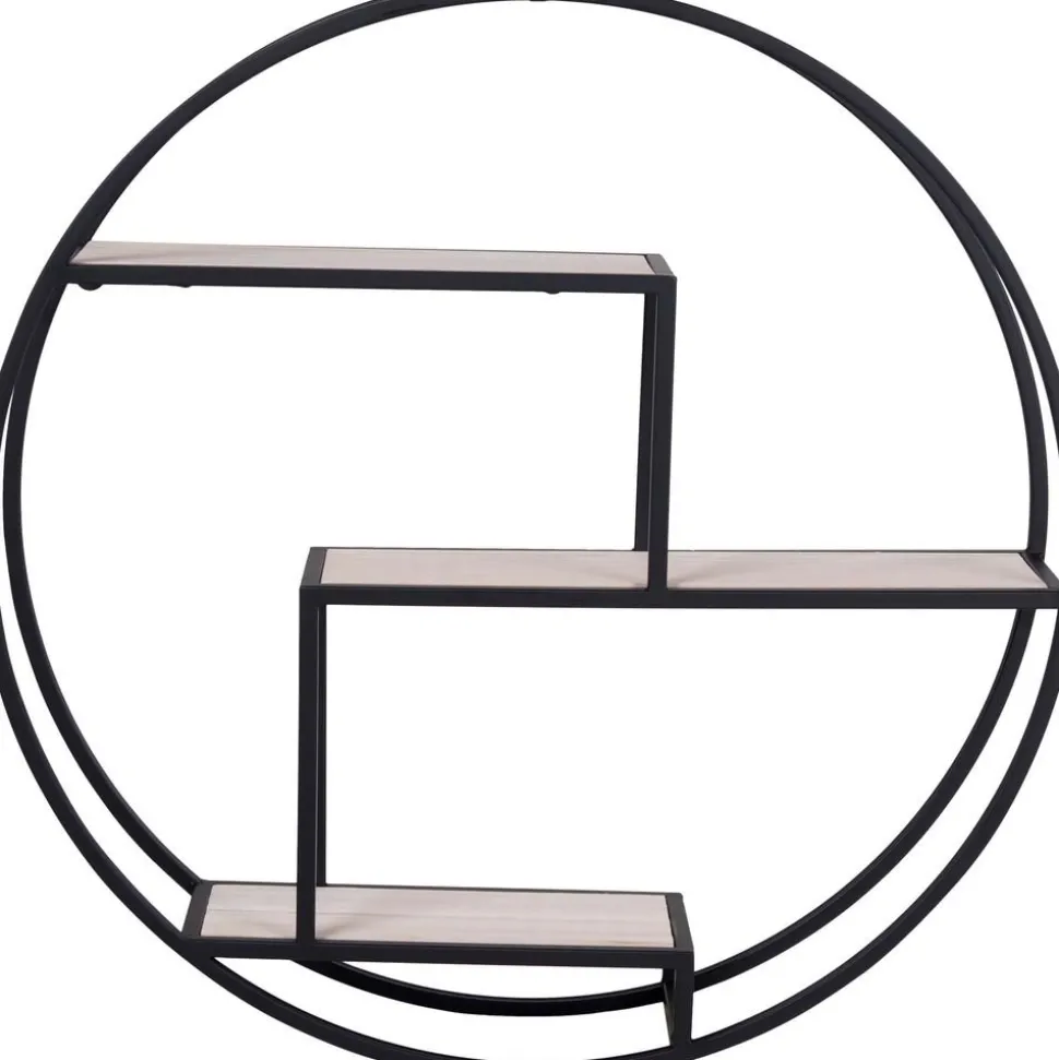 Vägghylla runt - Svart/fanér