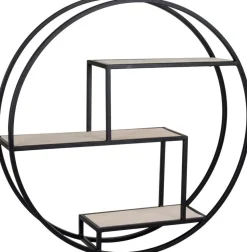 Vägghylla runt - Svart/fanér