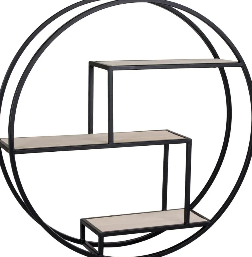Vägghylla runt - Svart/fanér