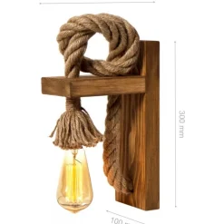 Vägglampa med rep och trä