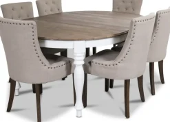 Victoria matgrupp inklusive 6 st Tuva matstolar i beige tyg + 4.00 x Möbeltassar