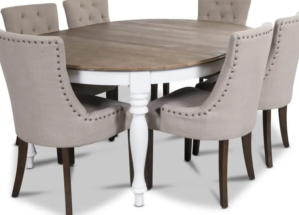 Victoria matgrupp inklusive 6 st Tuva matstolar i beige tyg