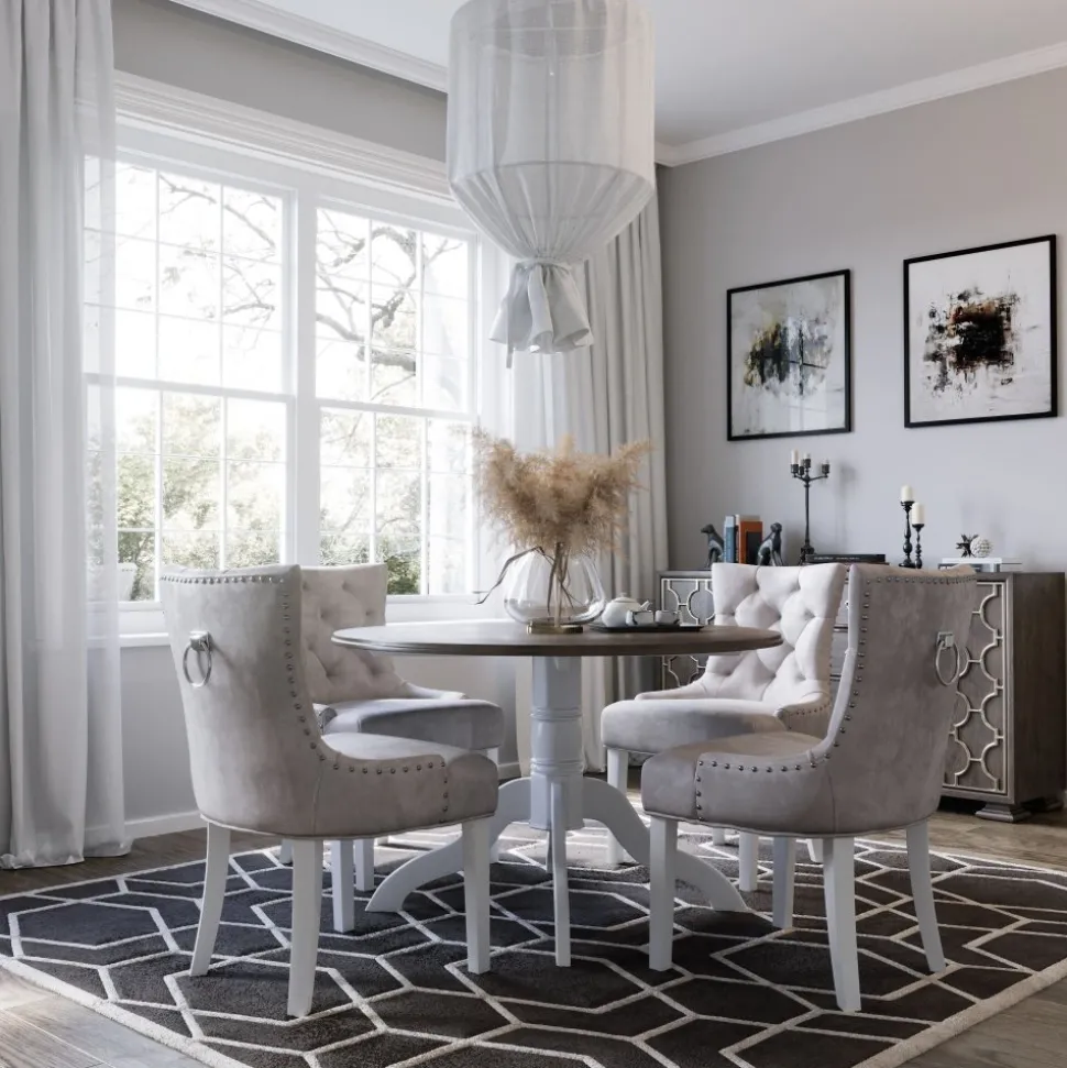 Victoria matgrupp, runt matbord Ø120 cm med 4 st Tuva stol Cleopatra - Vit/Brunbets + 4.00 x Stolsdyna