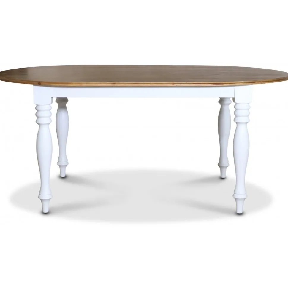 Victoria vitt ovalt matbord med brun toppskiva