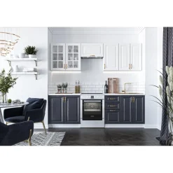 Viktoria komplett kök 240 cm - Vit/mörkblå