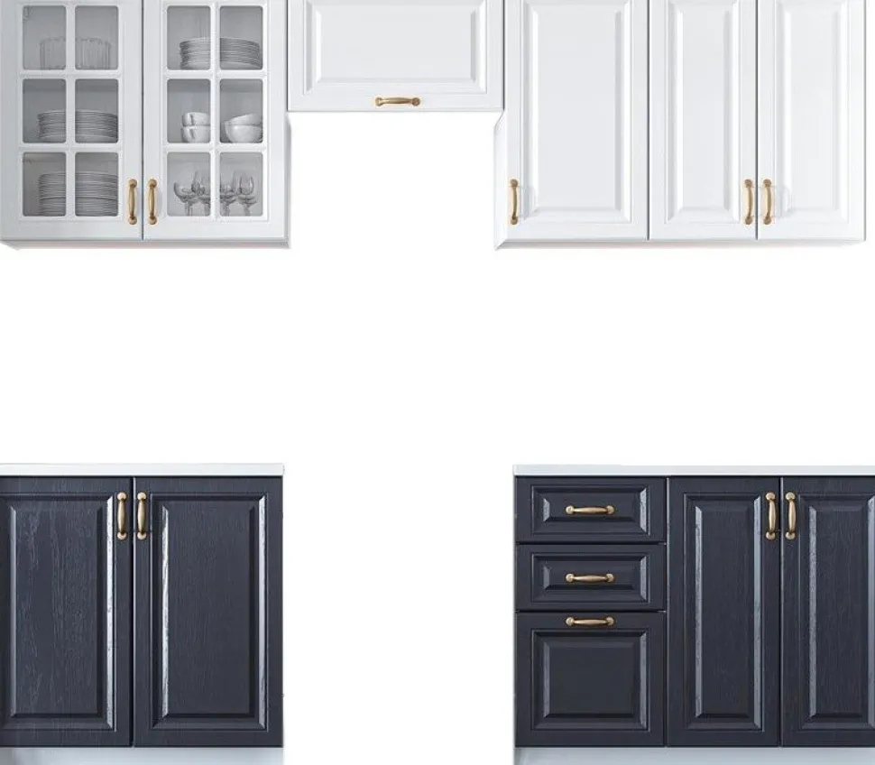 Viktoria komplett kök 240 cm - Vit/mörkblå