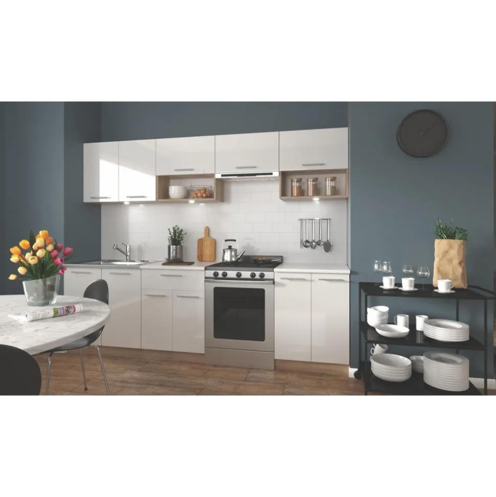 Viola komplett kök 260 cm - Vit/sonoma ek/beige