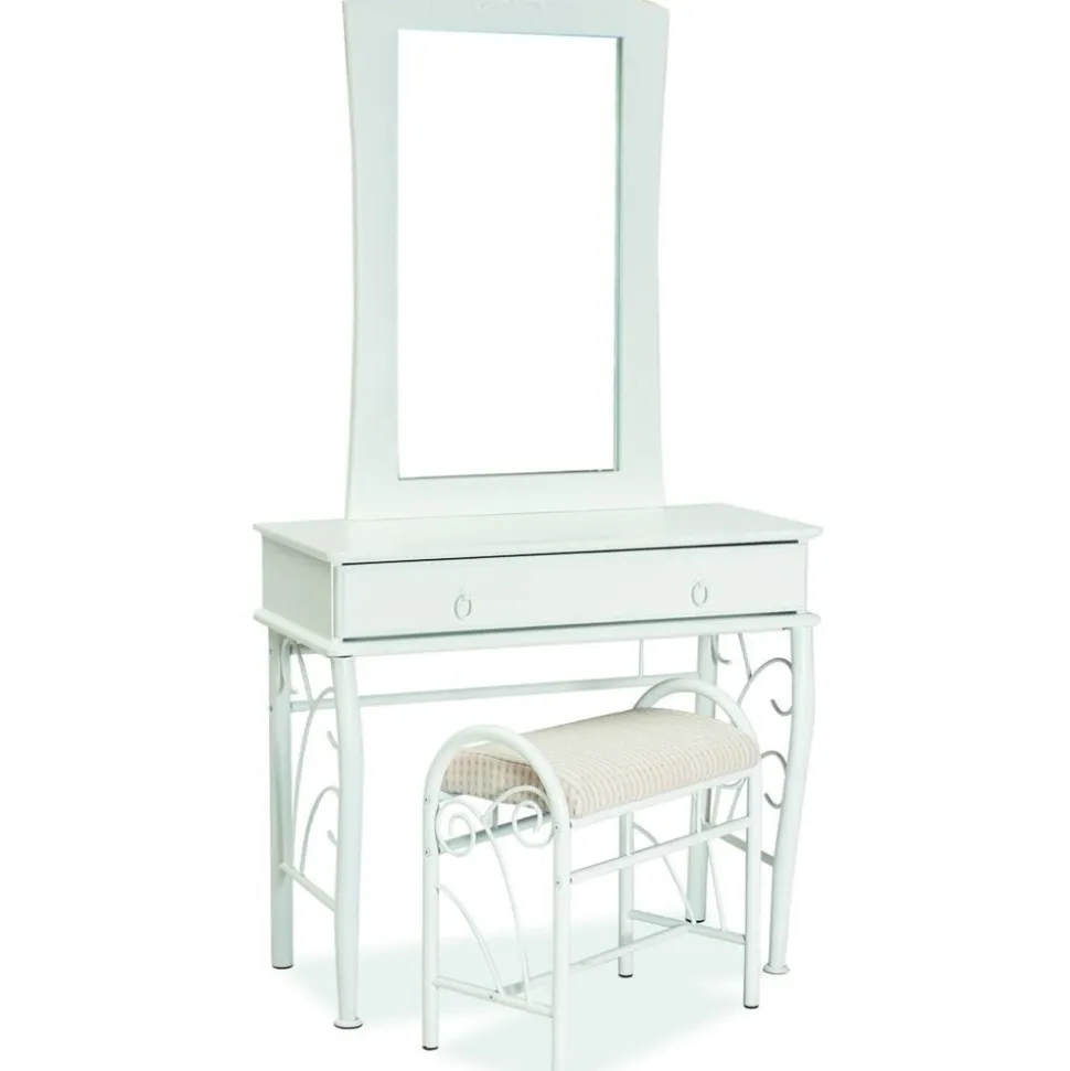 Vitt sminkbord med spegel och pall + Karta med möbeltassar på köpet!